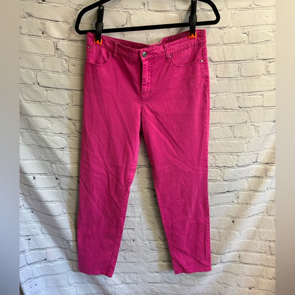 5/$20 Talbots Jeans Signature‎ Crop Fuschia Pink Stretch Mid-Rise Ankle Zip Sz 8
